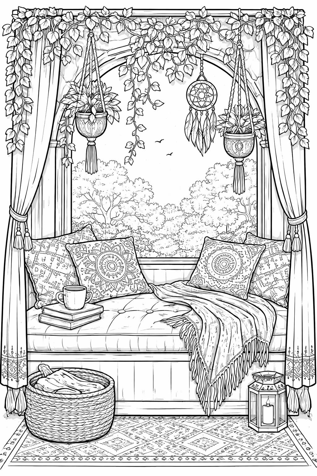 boho heart coloring page | ornamental heart and floral motifs | mindful coloring activity