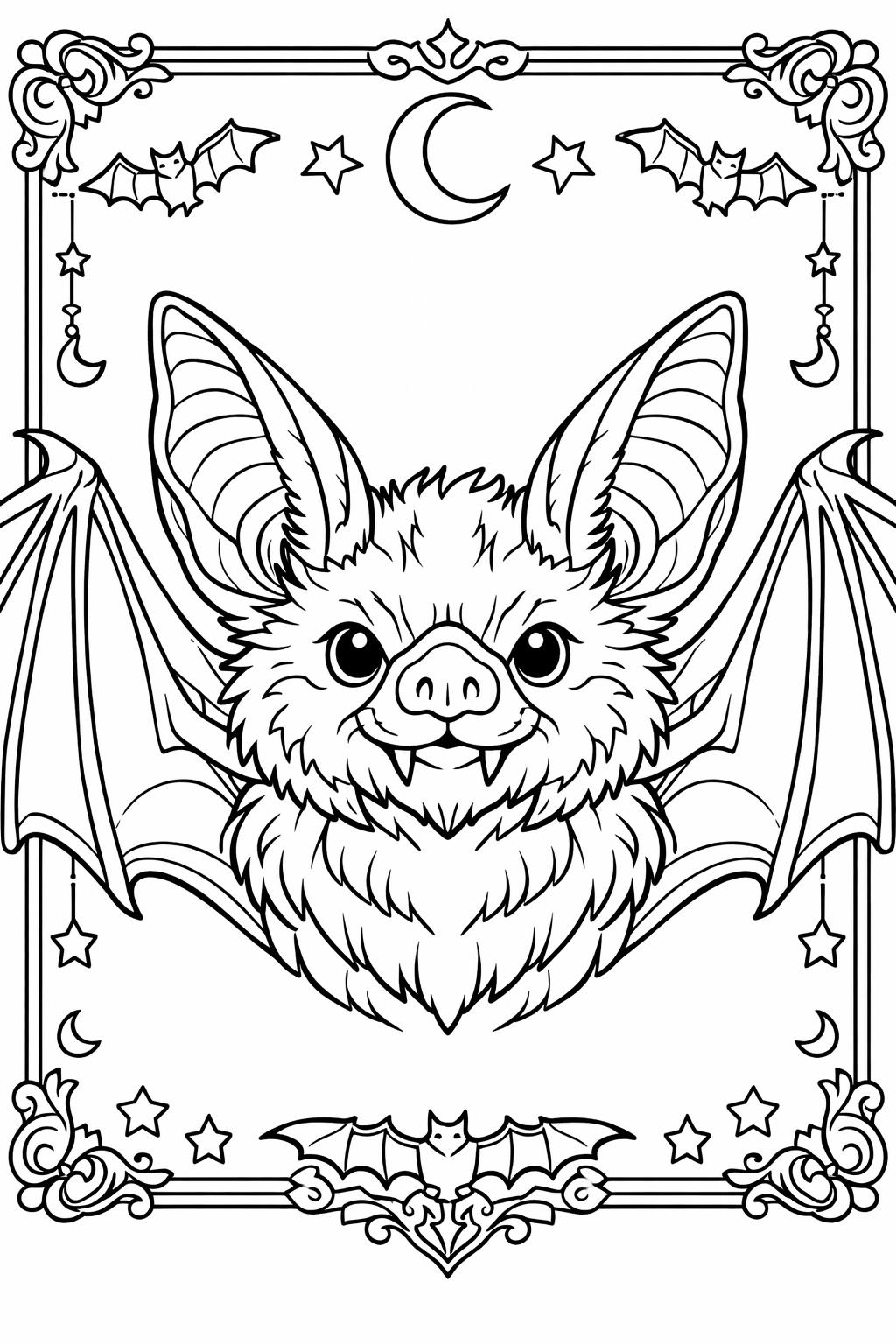 scary bat coloring page | creepy Halloween creature | printable coloring activity