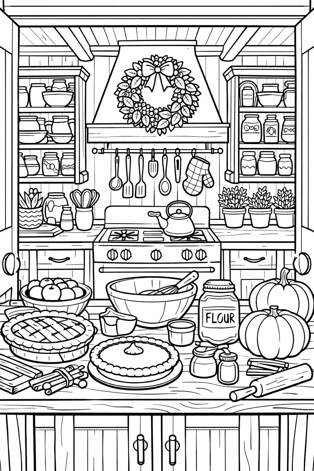 cozy fall window coloring page | warm autumn interior | relaxing printable sheet