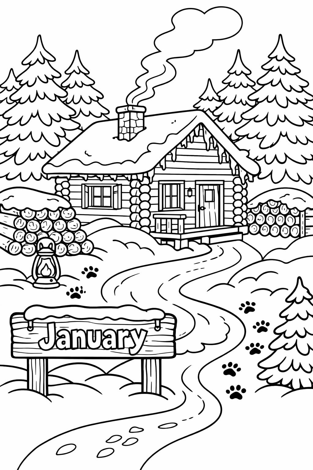 easy January coloring page | simple winter outline | beginner-friendly printable