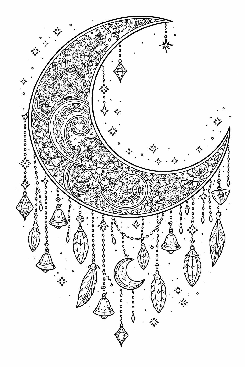boho sun coloring page | radiant celestial artwork | adult coloring design