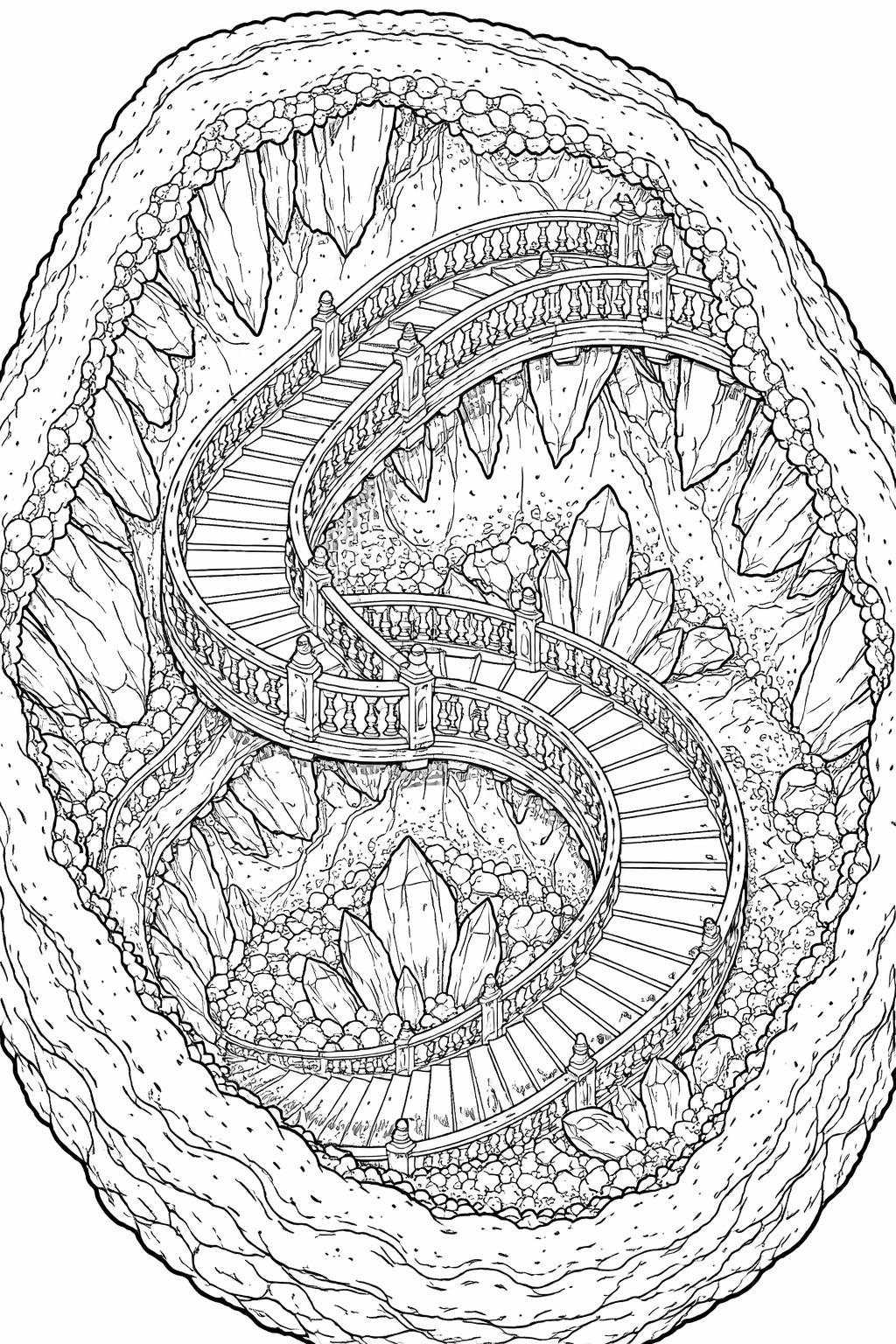 fantasy crystal coloring page | magical glowing gemstone shapes | detailed printable artwork