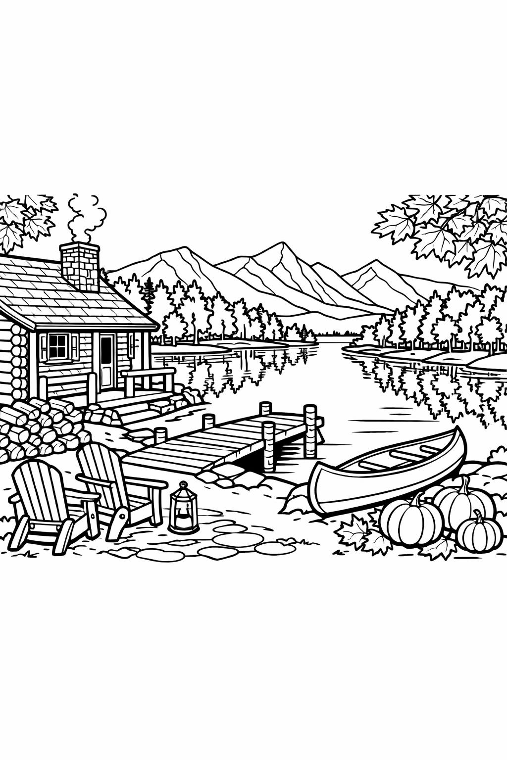 fall books and leaves coloring page | cozy autumn scene | adult coloring activity