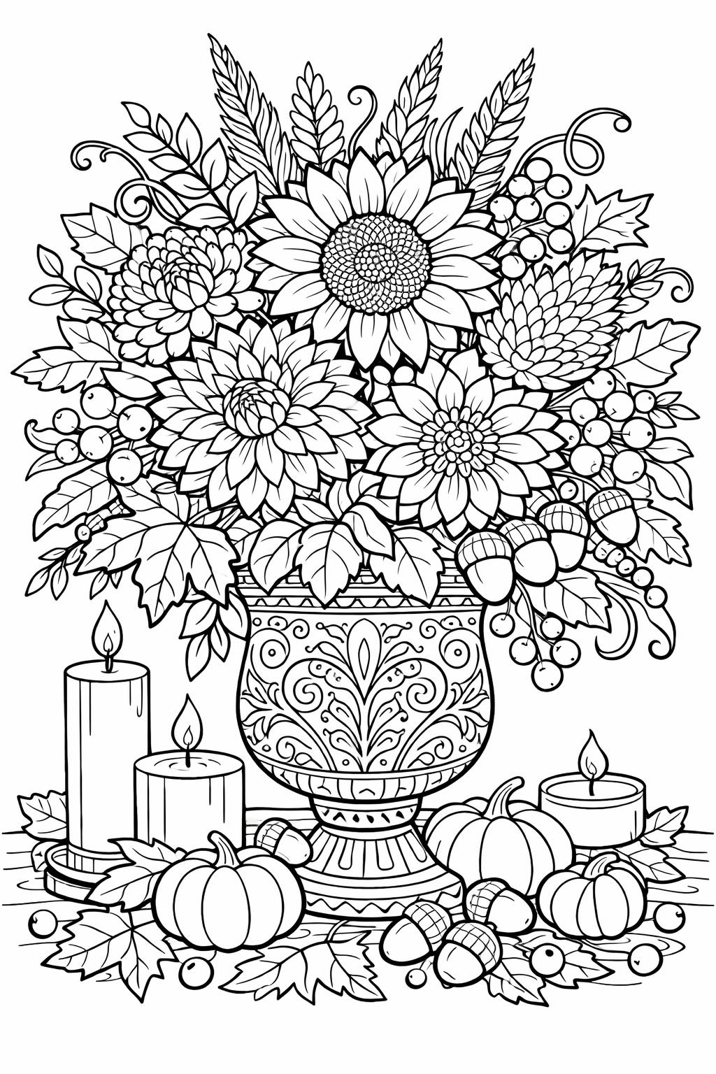 autumn picnic coloring page | charming seasonal scene | adult coloring activity