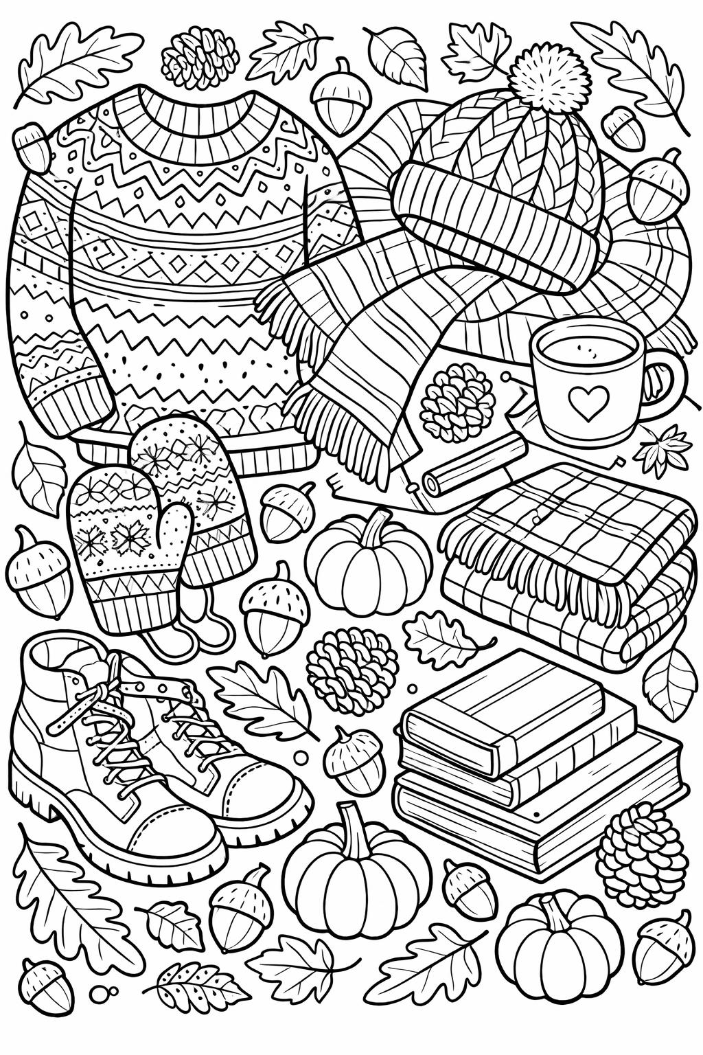fall farmhouse coloring page | rustic autumn scenery | relaxing coloring activity