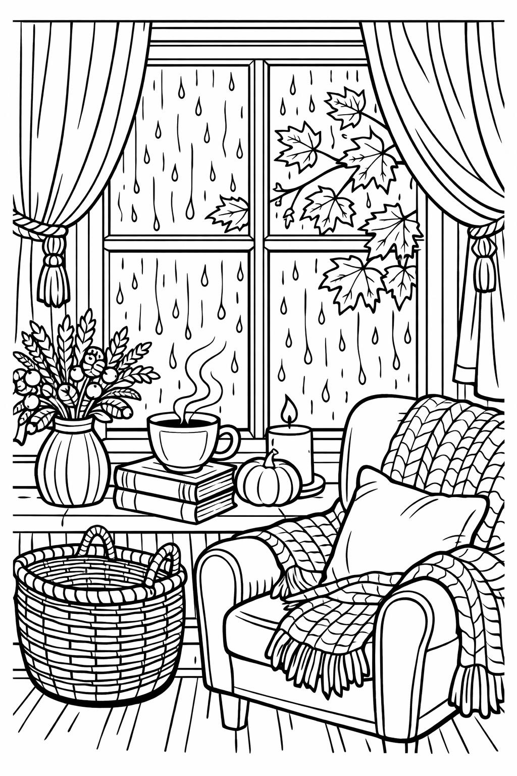 aesthetic scarecrow coloring page | rustic autumn artwork | relaxing coloring activity