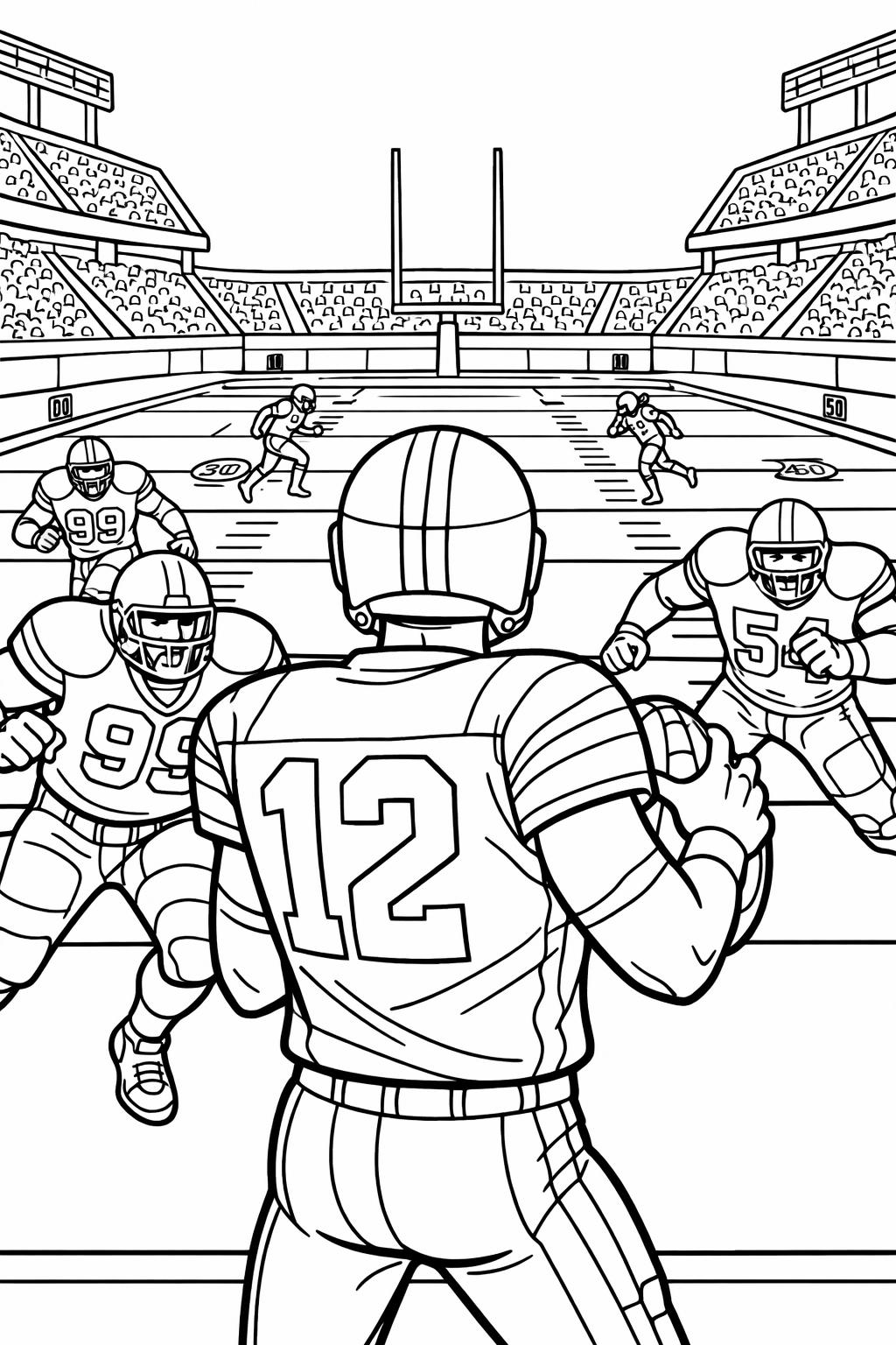 football catch coloring page | receiver action scene | printable coloring activity