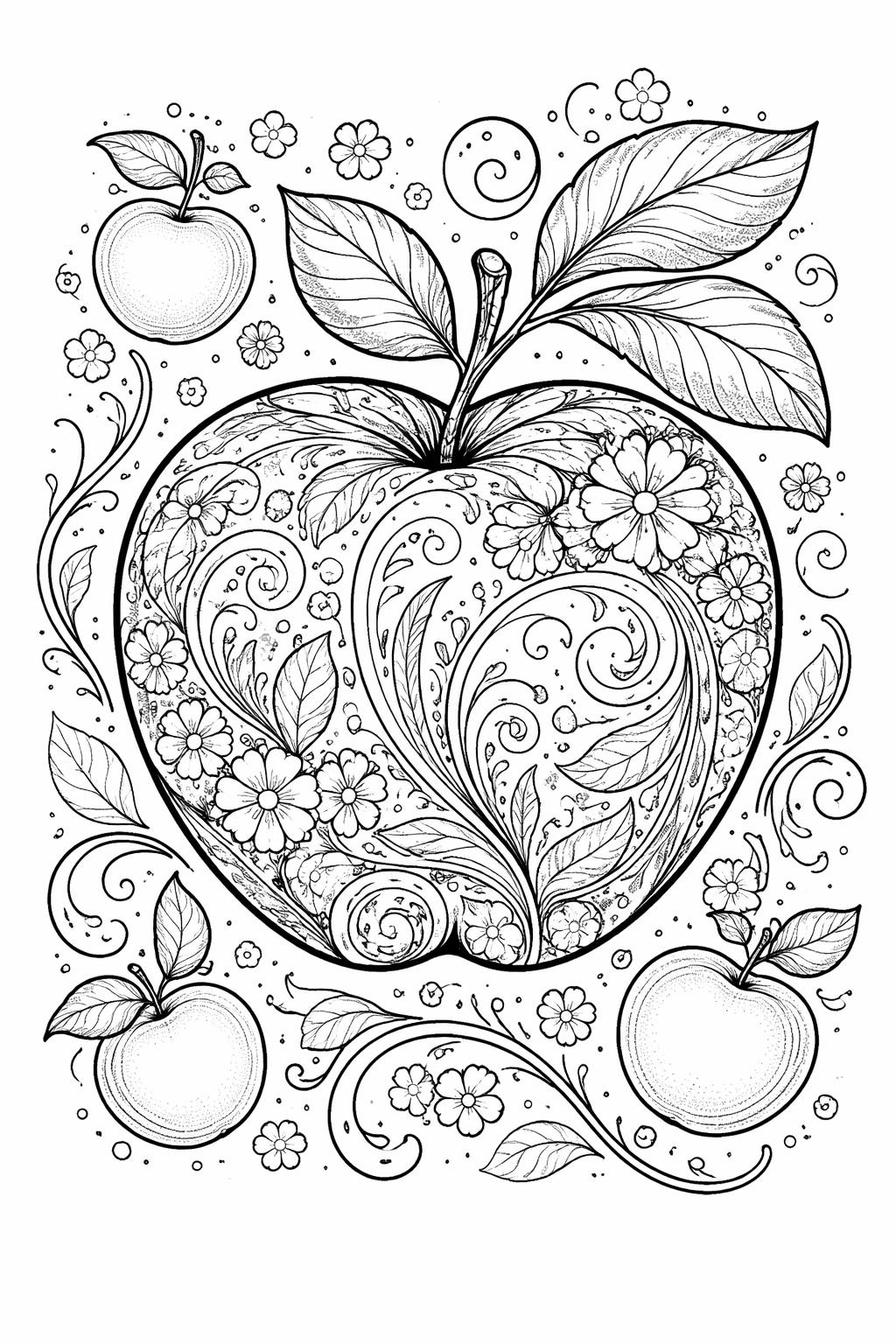 green apple coloring page | crisp autumn fruit | kids printable coloring sheet