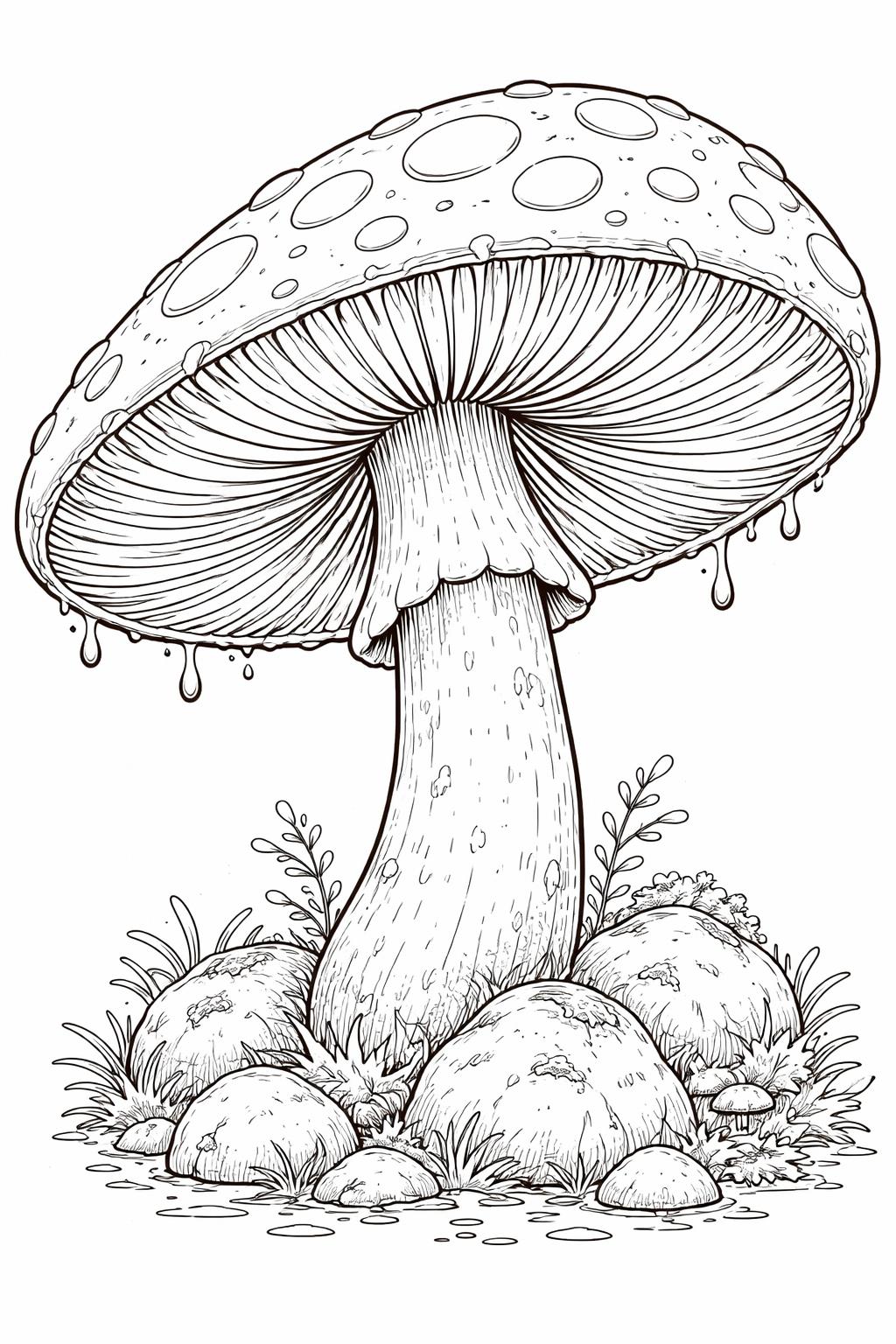 mushroom patch coloring page | clustered woodland mushrooms | creative nature activity