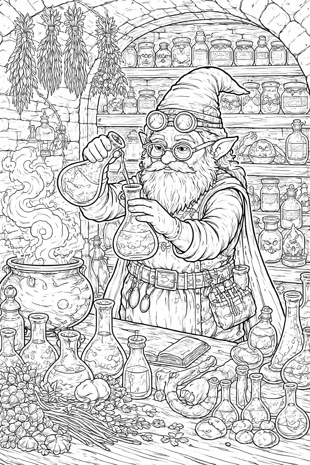 Christmas gnome coloring page | festive hat and fluffy beard | holiday coloring activity
