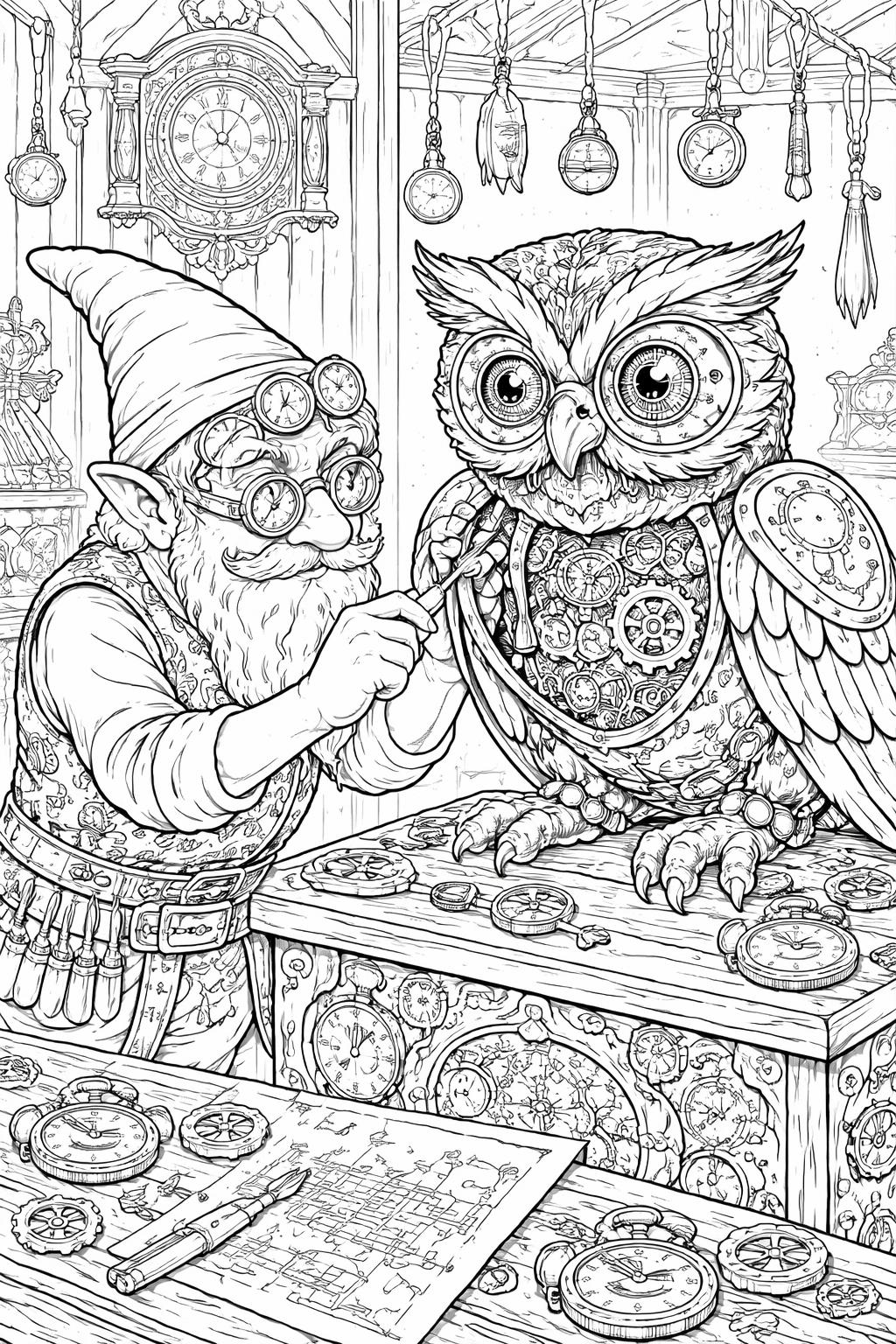 gnome mandala coloring page | intricate fantasy-inspired patterns | mindful adult coloring sheet