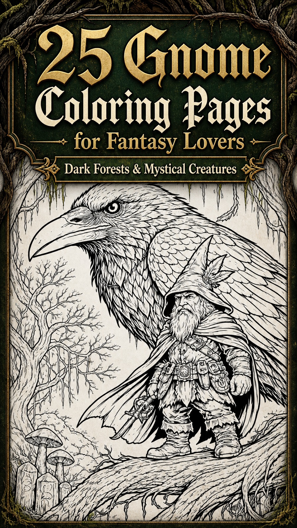 gnome coloring pages | whimsical fantasy characters | printable activity for kids and adults
