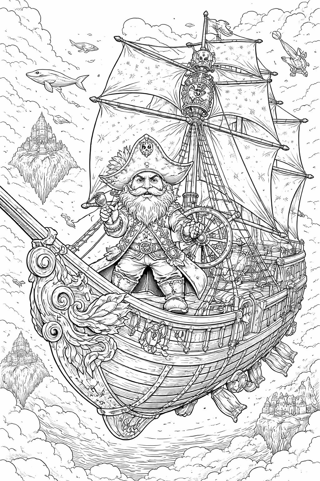 gnome with a butterfly coloring page | tiny fantasy friend outdoors | printable kids sheet