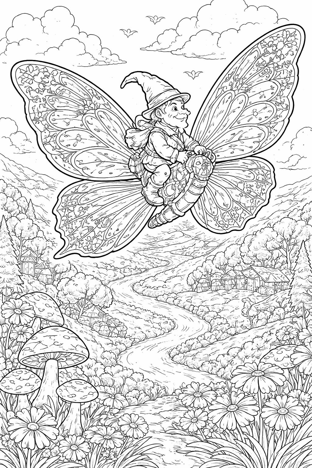 kawaii gnome coloring page | cute cartoon gnome character | easy kids coloring sheet