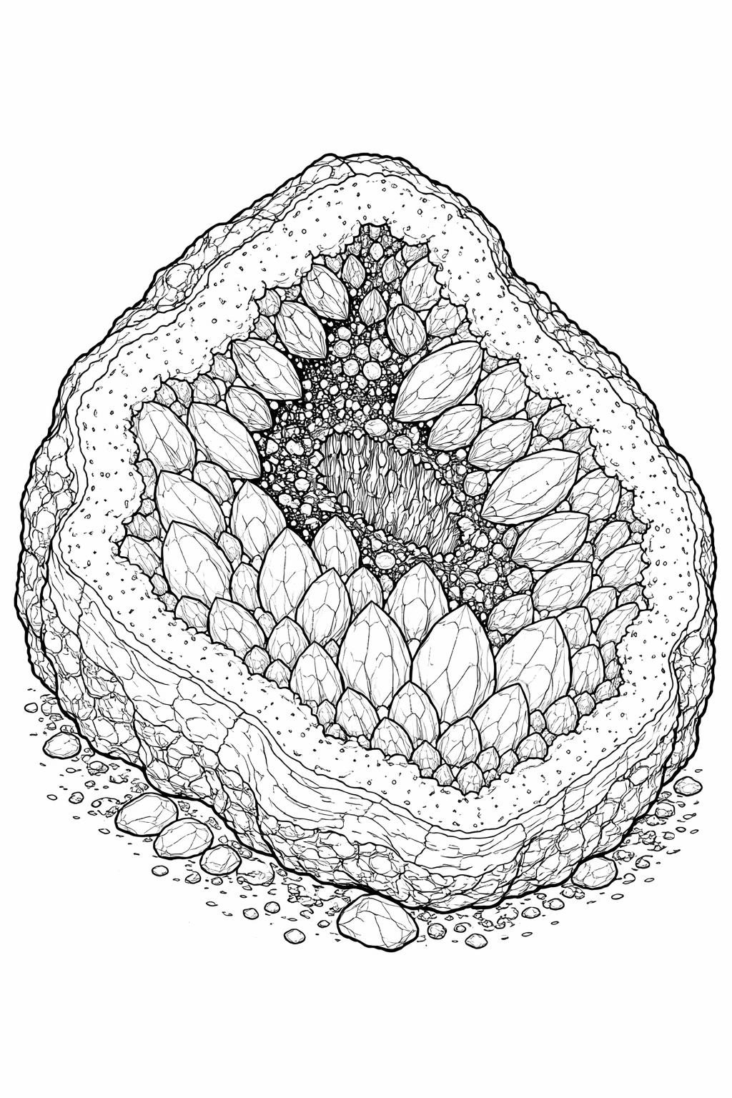crystal cluster coloring page | detailed natural crystal formations | adult coloring sheet
