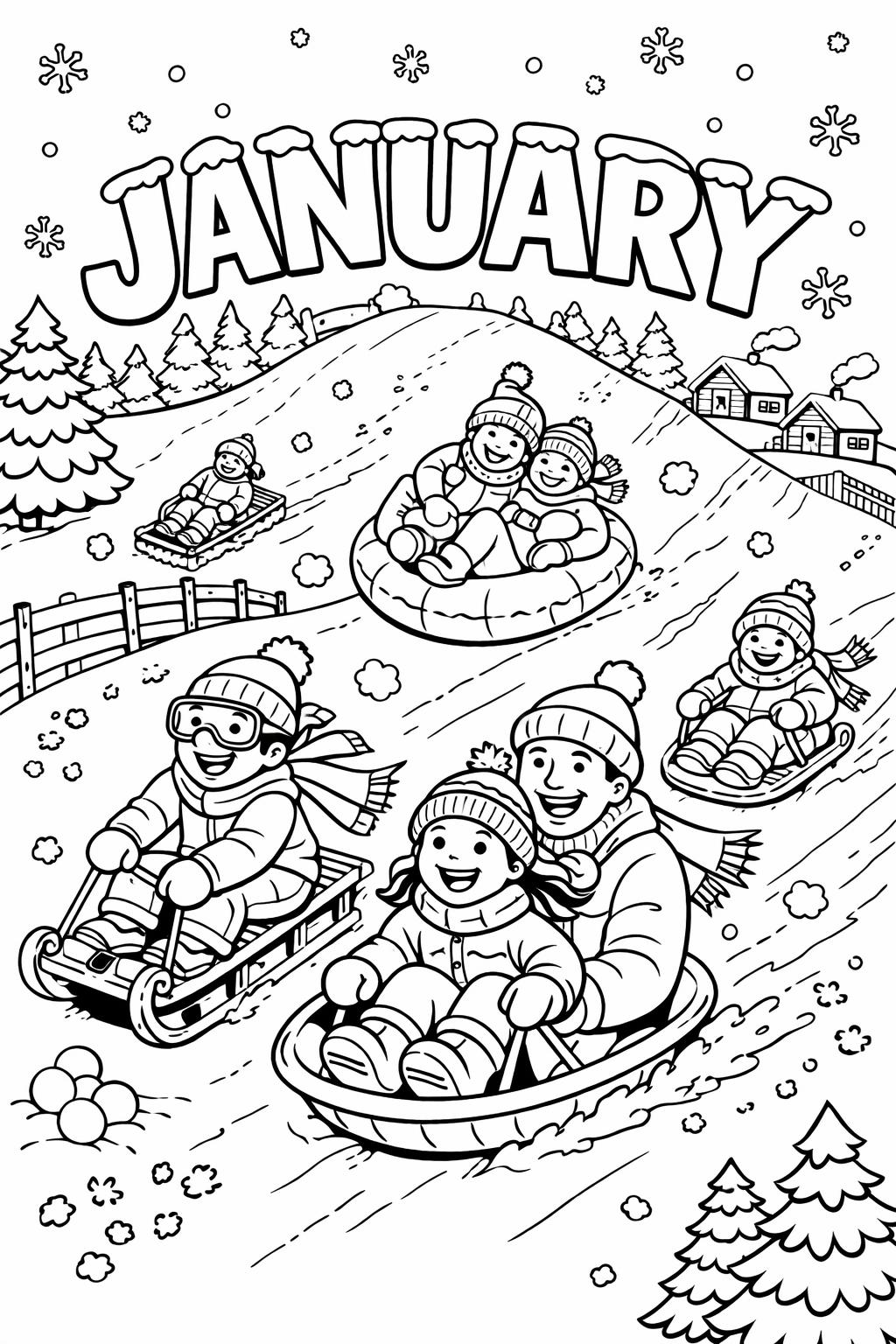 January New Year coloring page | festive January artwork | kids printable coloring sheet