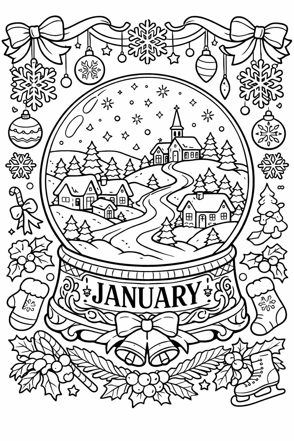 January mandala coloring page | intricate winter design | relaxing adult coloring activity