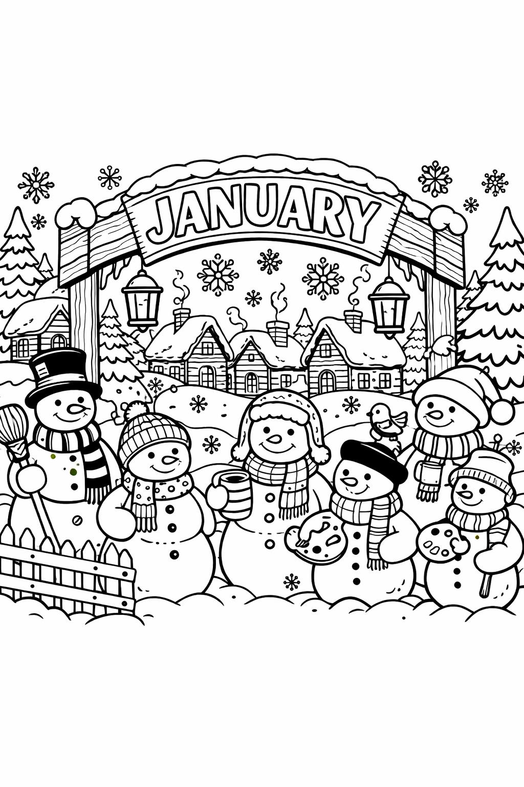 January sledding coloring page | snowy outdoor fun | free printable activity