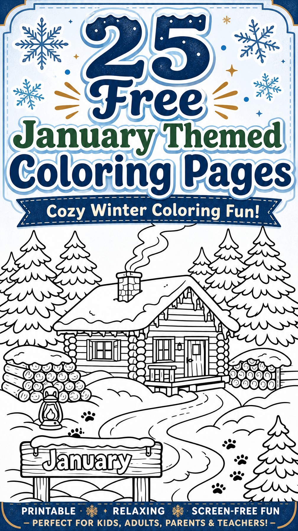 January coloring page | free printable January coloring sheet | winter activity