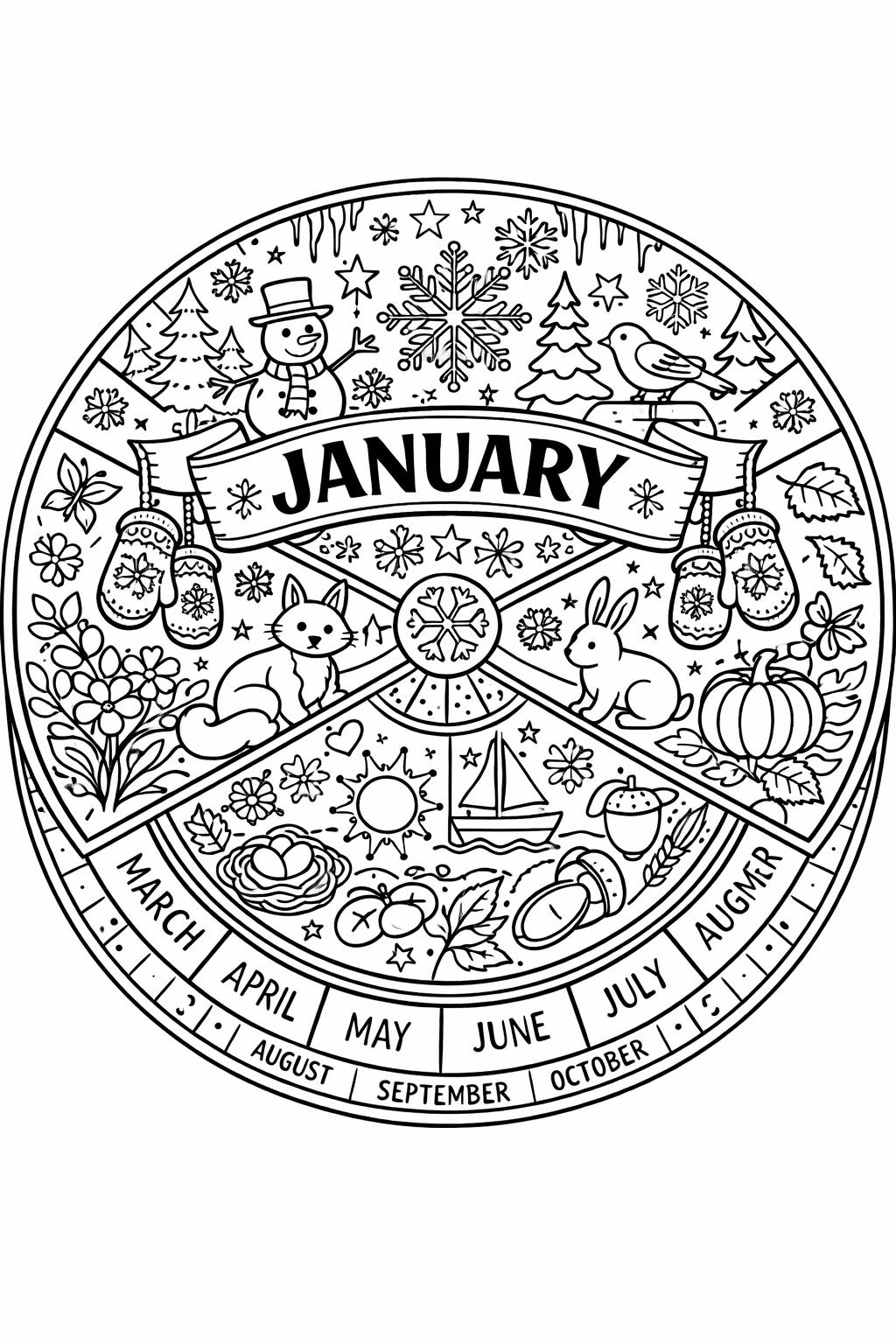 January coloring pages | printable winter designs | fun seasonal activity