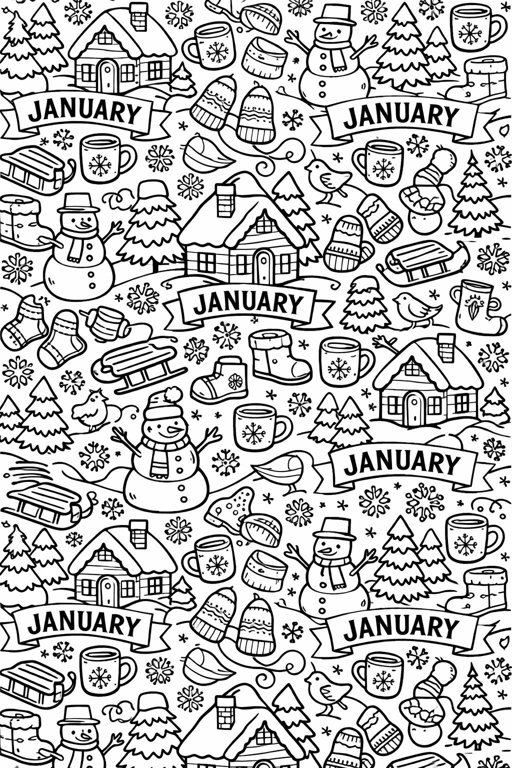 January calendar coloring page | monthly printable activity | educational coloring sheet