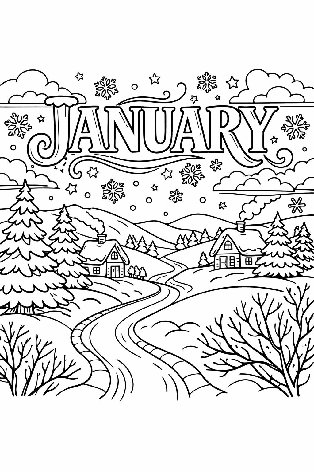 January coloring pages | printable winter designs | fun seasonal activity
