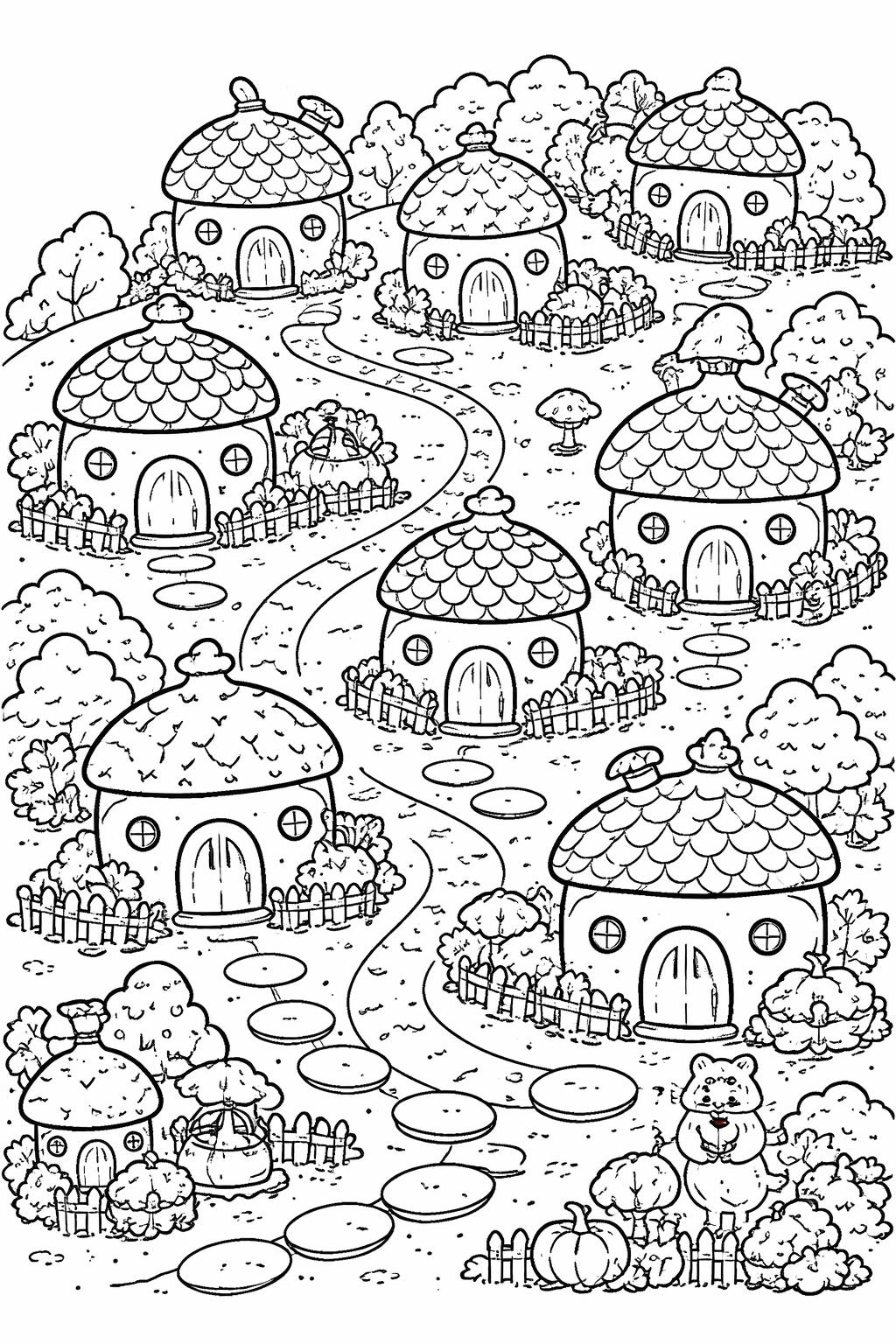 kawaii squirrel with acorns coloring page | adorable woodland friend | autumn printable sheet