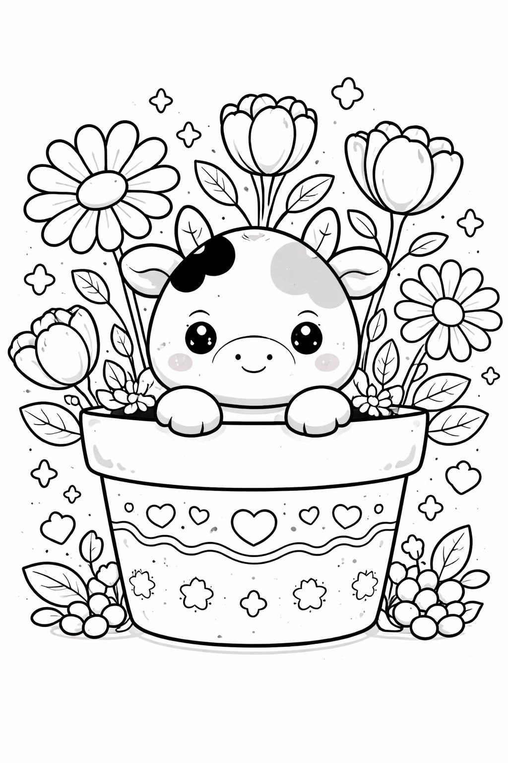easy kawaii cow coloring page | simple cute outlines | beginner-friendly kids activity