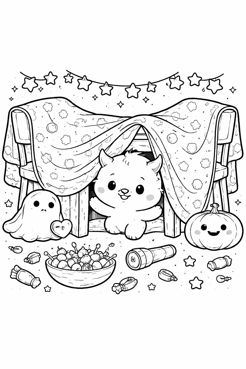 kawaii pumpkin patch coloring page | cute pumpkins and autumn details | kids coloring sheet