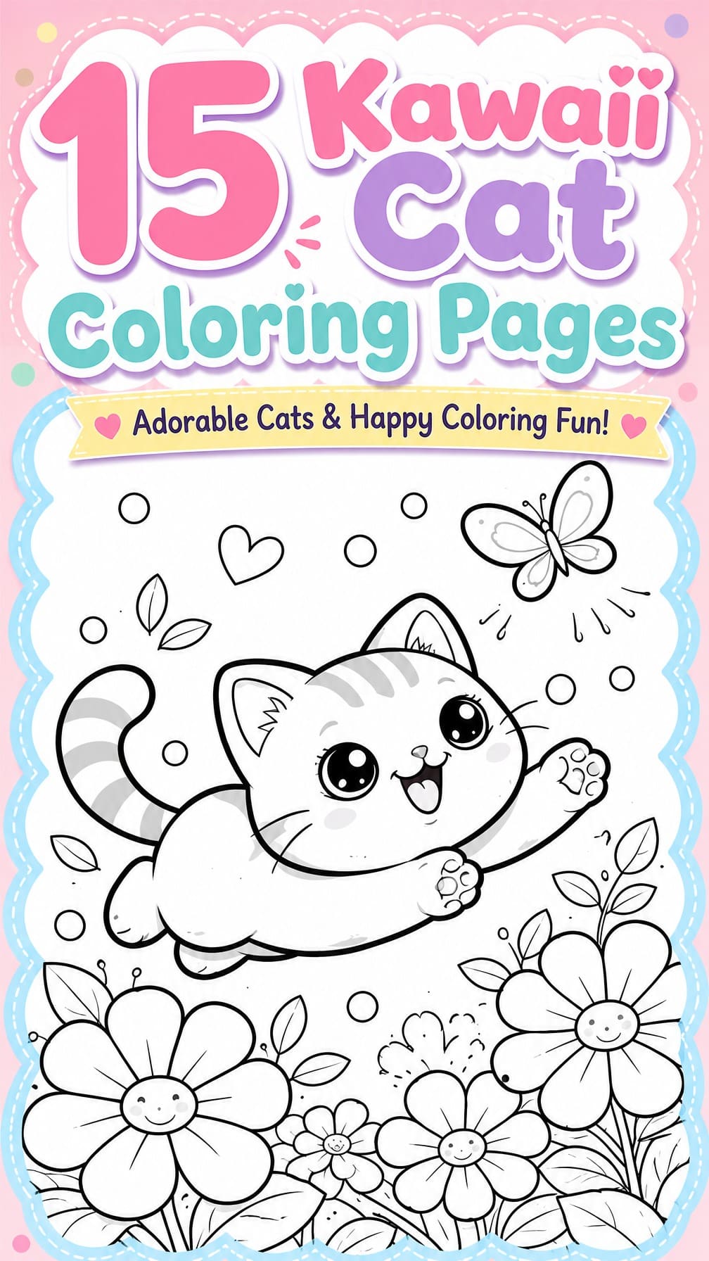 kawaii cat coloring page | cute cartoon kitten | printable kids activity