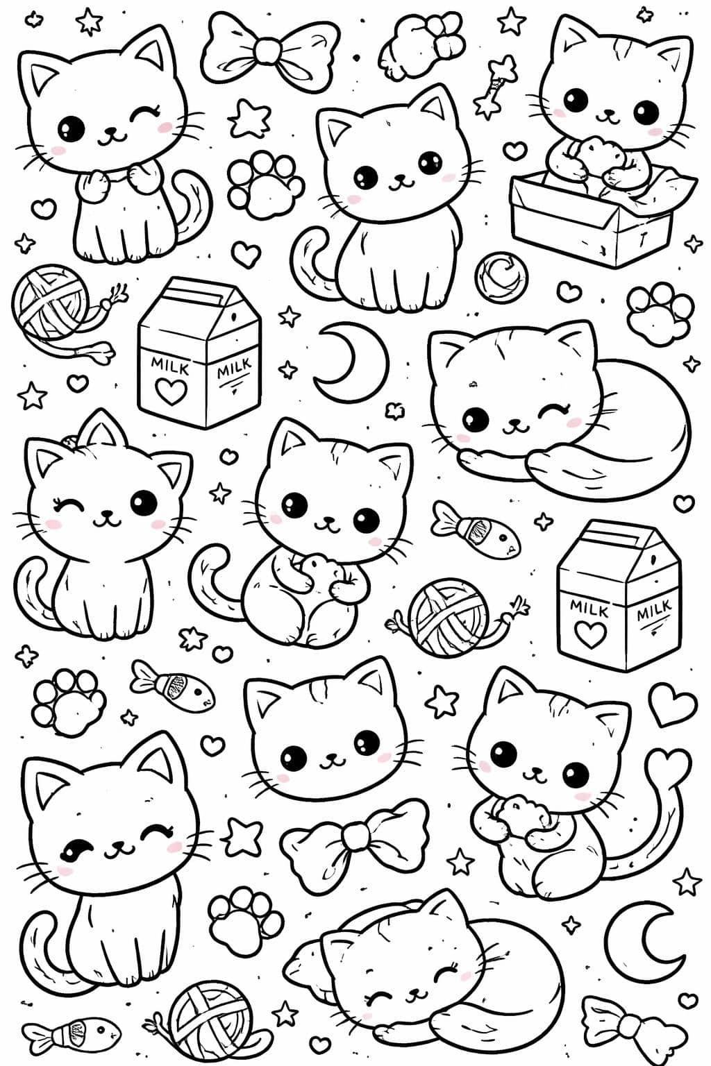 kawaii cat coloring pages | adorable feline characters | fun printable coloring collection