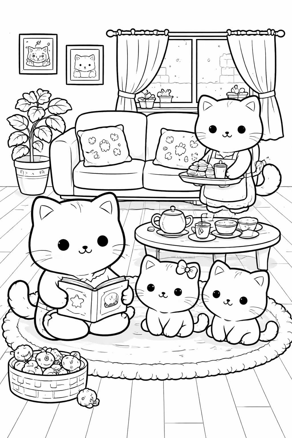 cute kawaii kitten coloring page | sweet smiling cat | kids coloring sheet