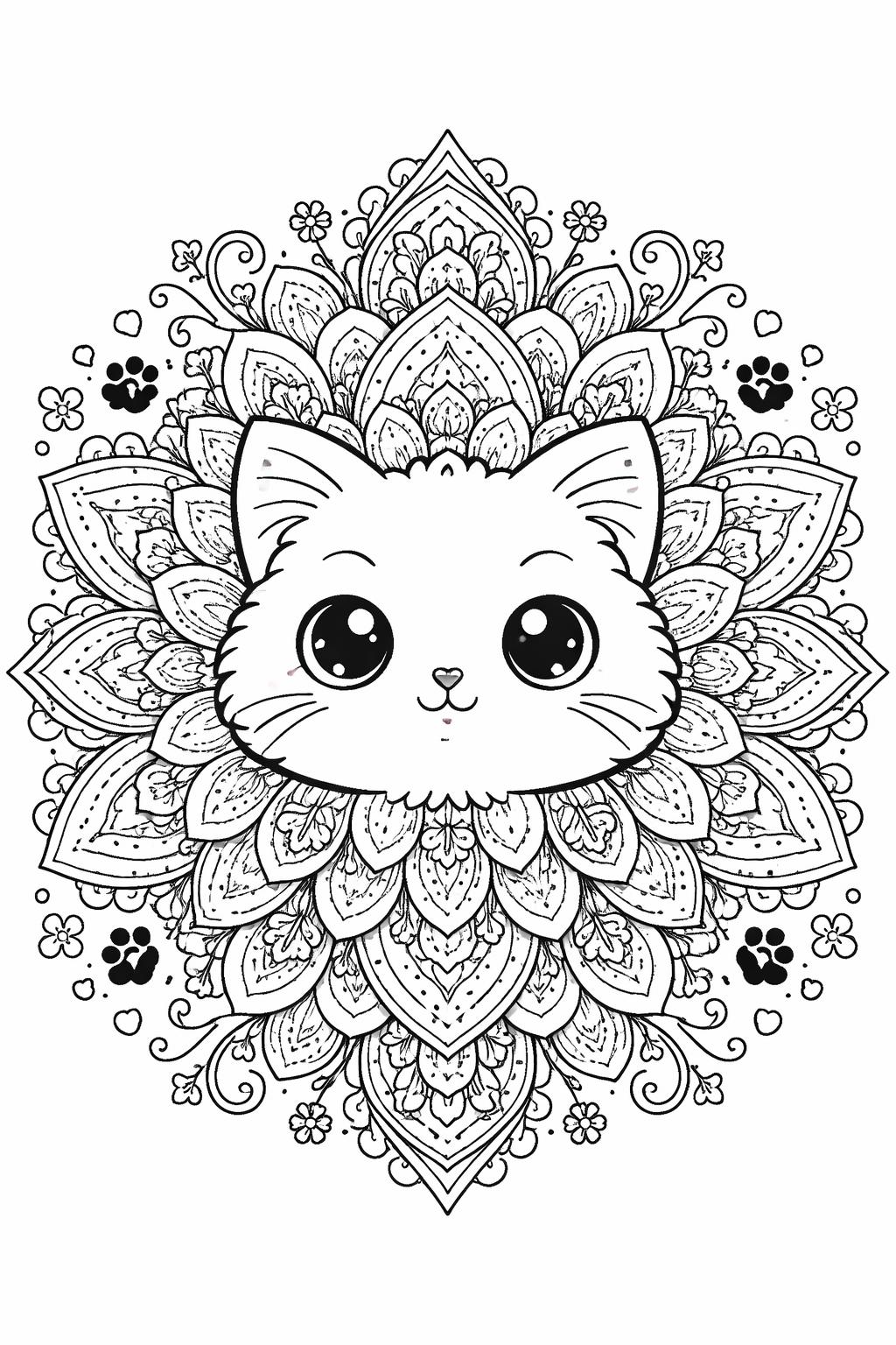 kawaii chubby cat coloring page | round cuddly kitten | easy printable coloring sheet