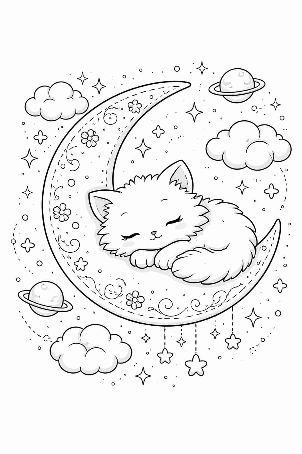 kawaii cat wearing a hat coloring page | charming dressed-up kitty | printable kids activity
