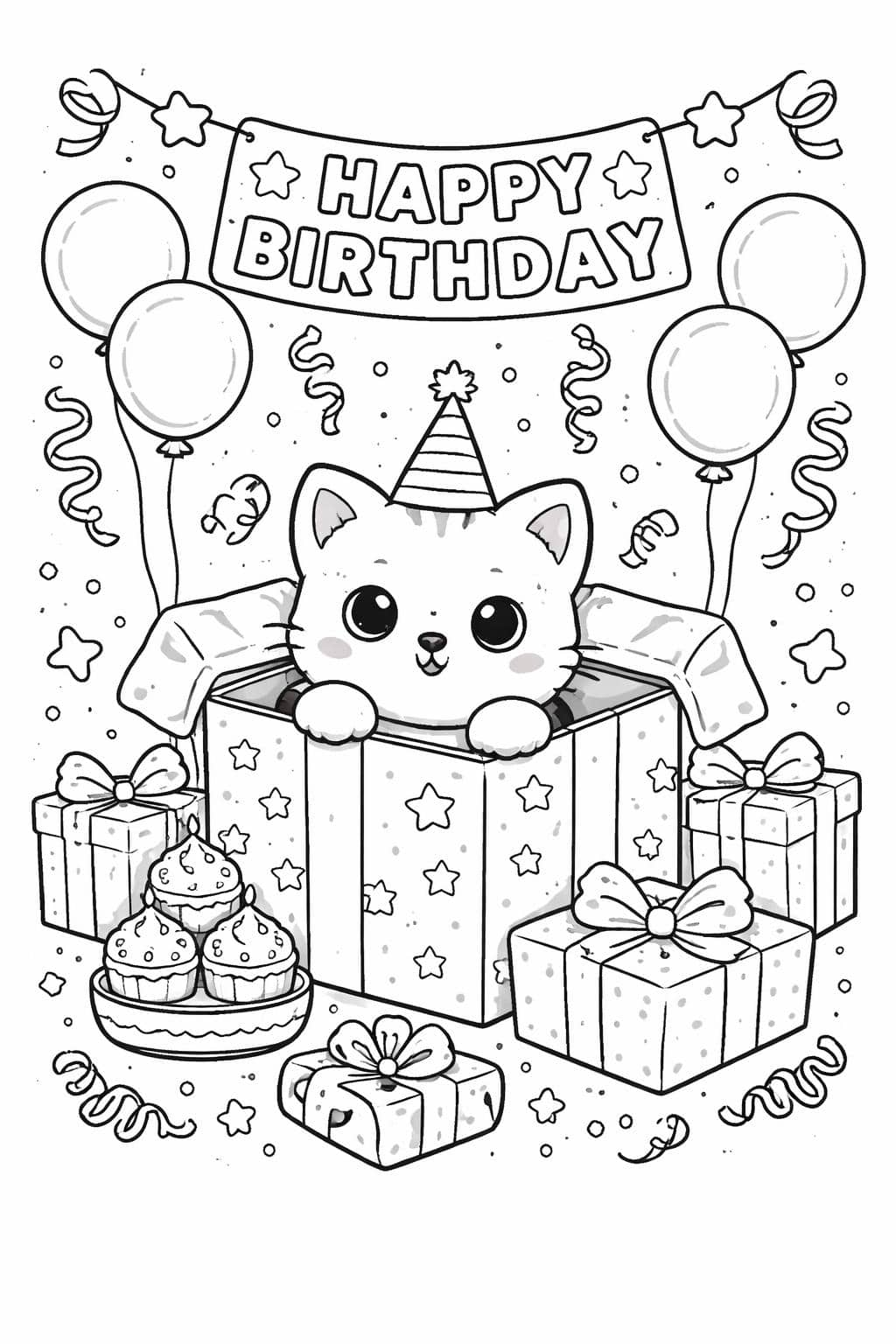 kawaii sleeping cat coloring page | cozy curled-up kitten | relaxing coloring activity