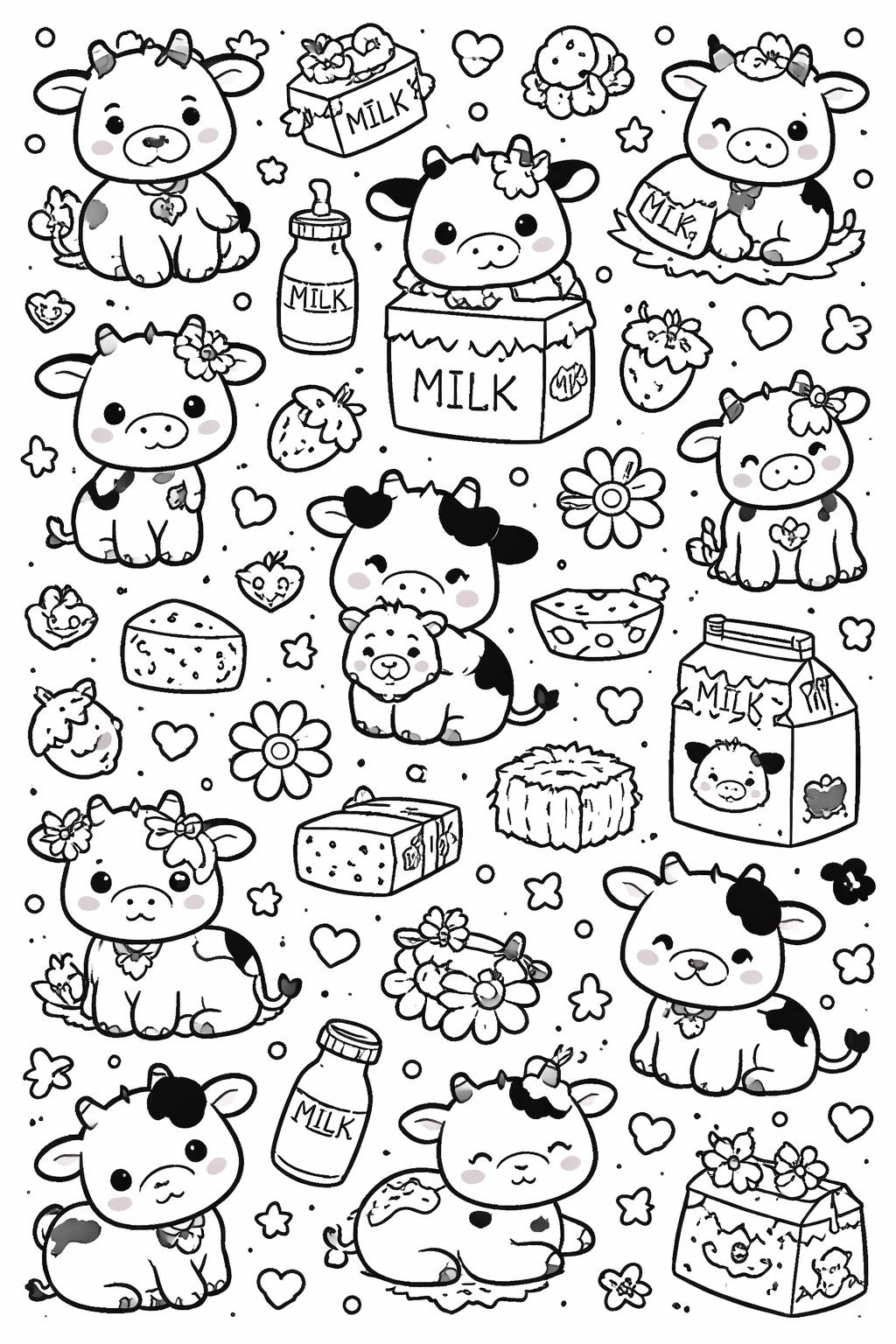 kawaii cow coloring pages | adorable farm animals | fun coloring collection