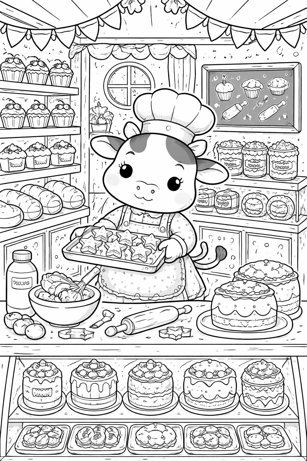 kawaii cow with hearts coloring page | lovable farm animal | cute kids activity