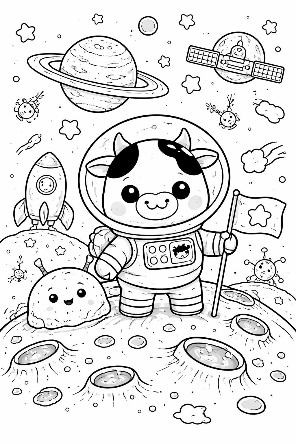 kawaii cow with flowers coloring page | adorable floral design | kids coloring activity