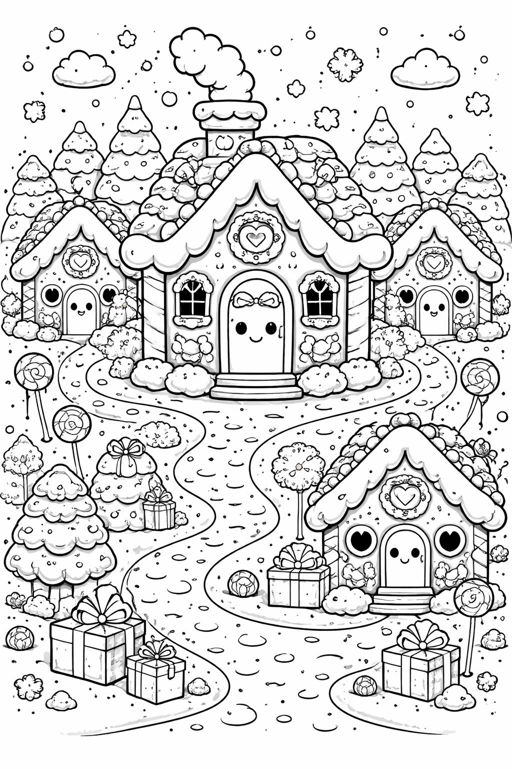kawaii Christmas tree coloring page | adorable decorated tree | kids holiday activity