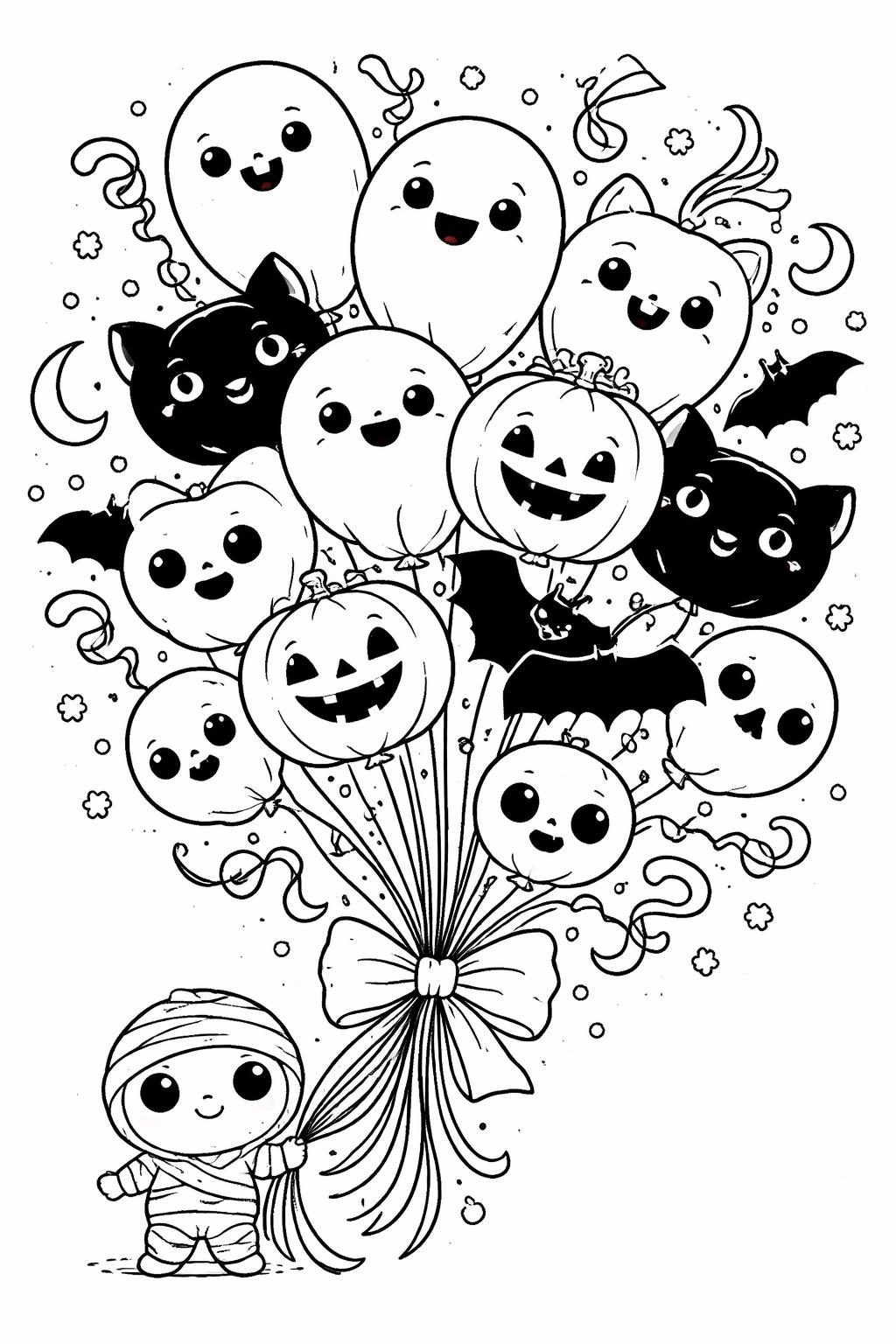 kawaii mummy coloring page | friendly wrapped-up monster | printable kids activity