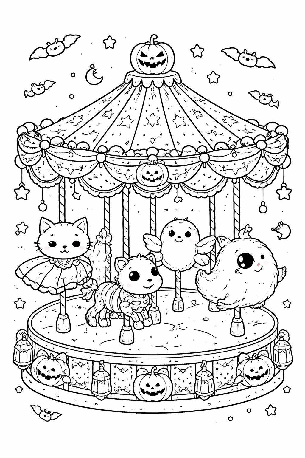 kawaii witch coloring page | cute witch with a pointed hat | printable spooky fun
