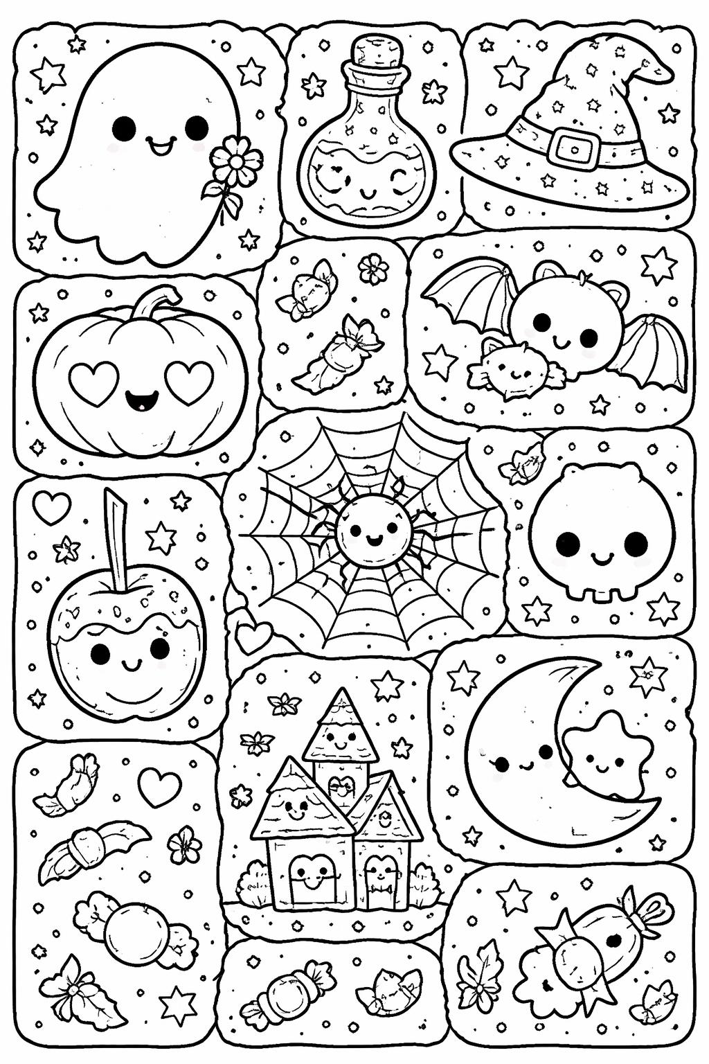 kawaii Halloween coloring pages | cute ghosts and pumpkins | fun printable coloring collection