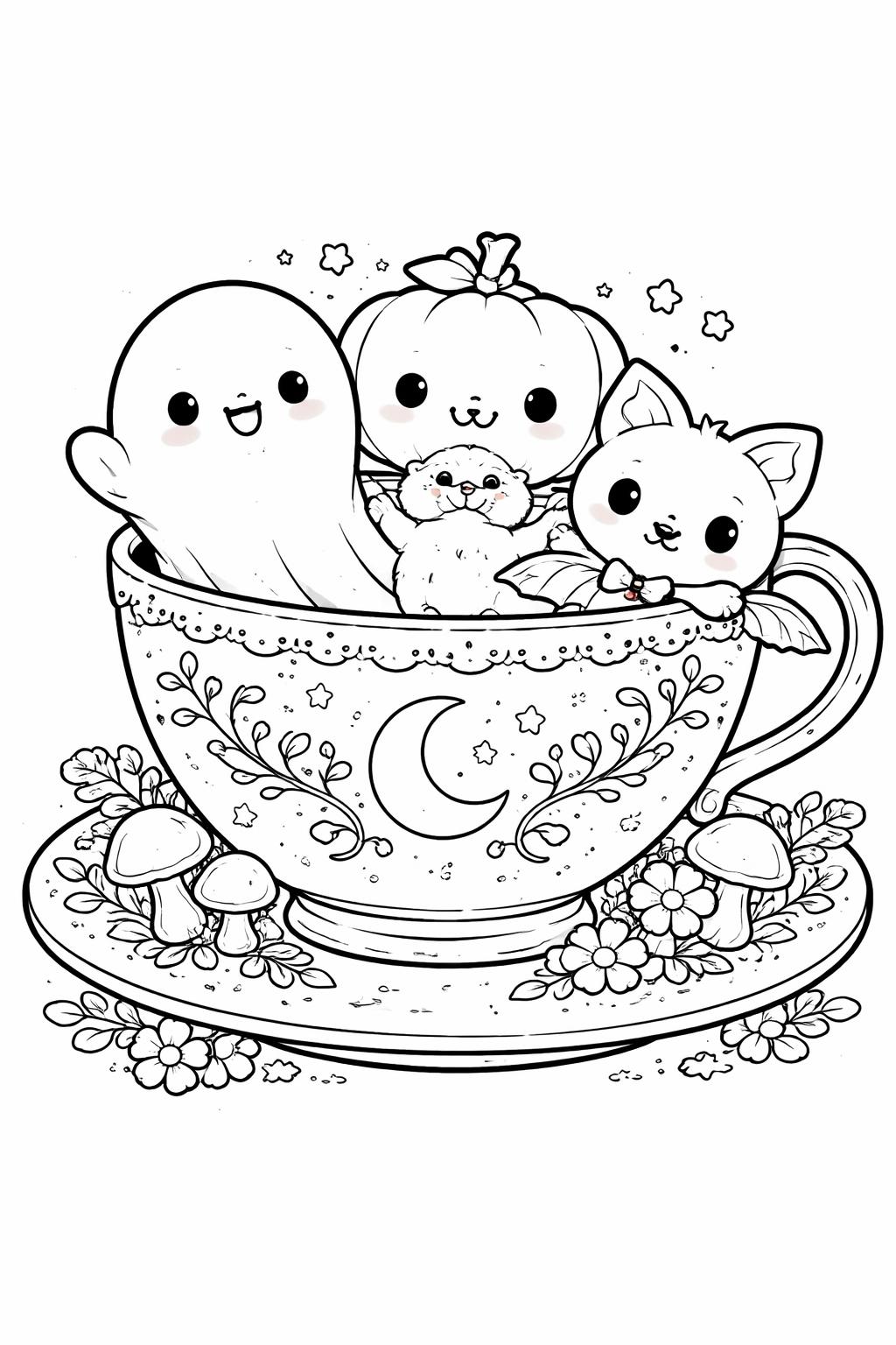 kawaii Halloween potion coloring page | magical bubbling potion | spooky printable activity