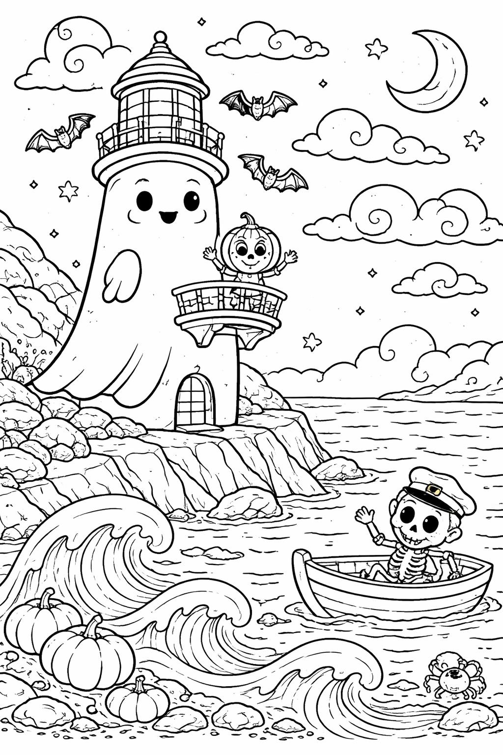 kawaii ghost coloring page | adorable smiling ghost | cute Halloween coloring sheet