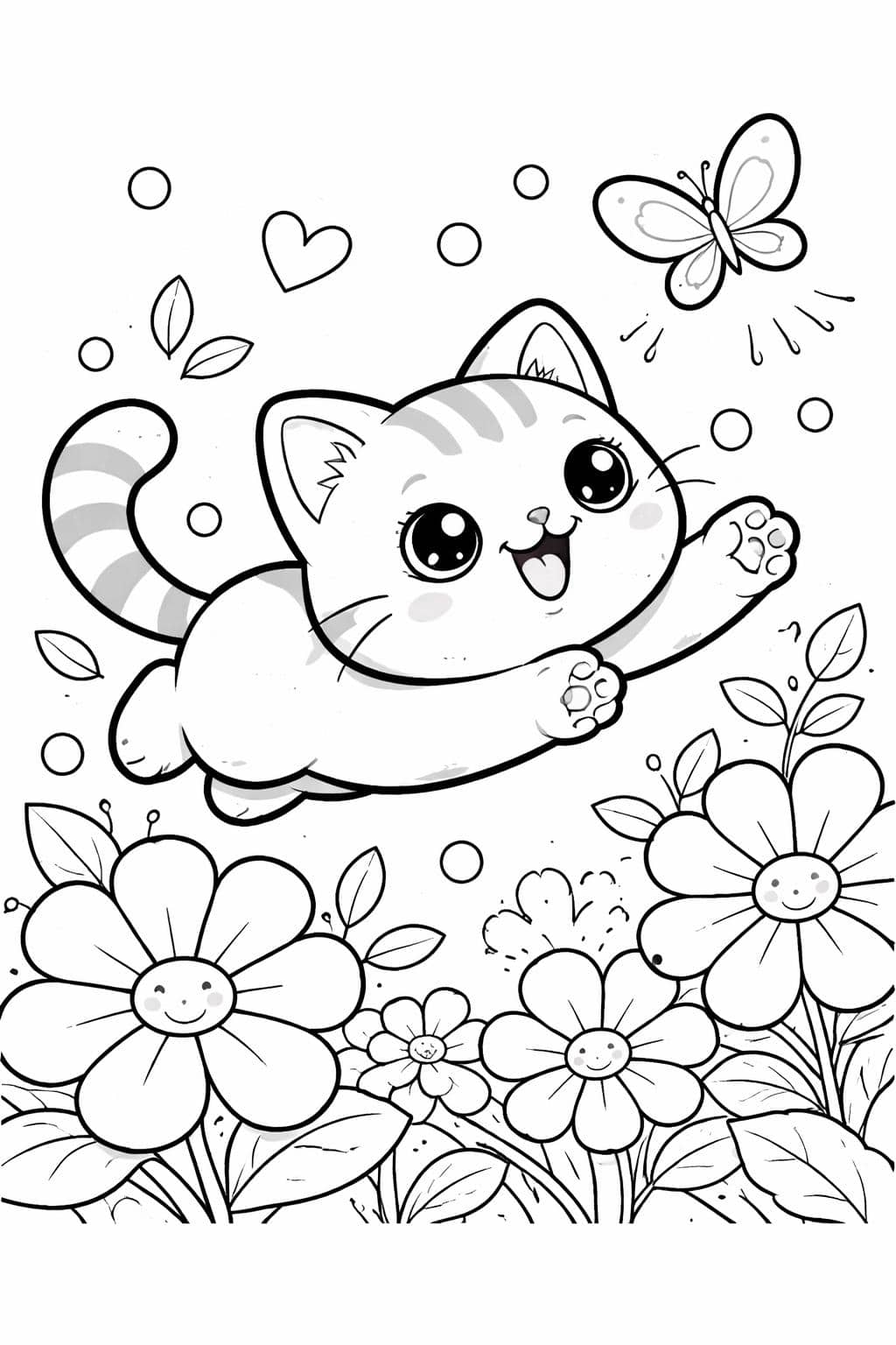 kawaii Christmas cat coloring page | adorable holiday kitten | seasonal printable activity