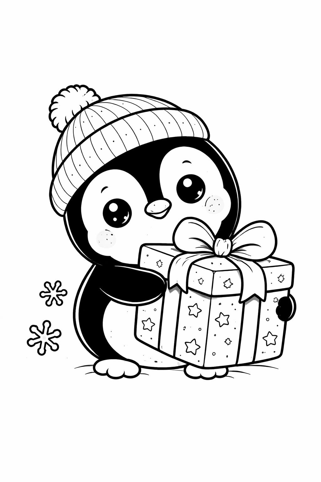 kawaii Christmas penguin coloring page | adorable winter bird | printable coloring sheet