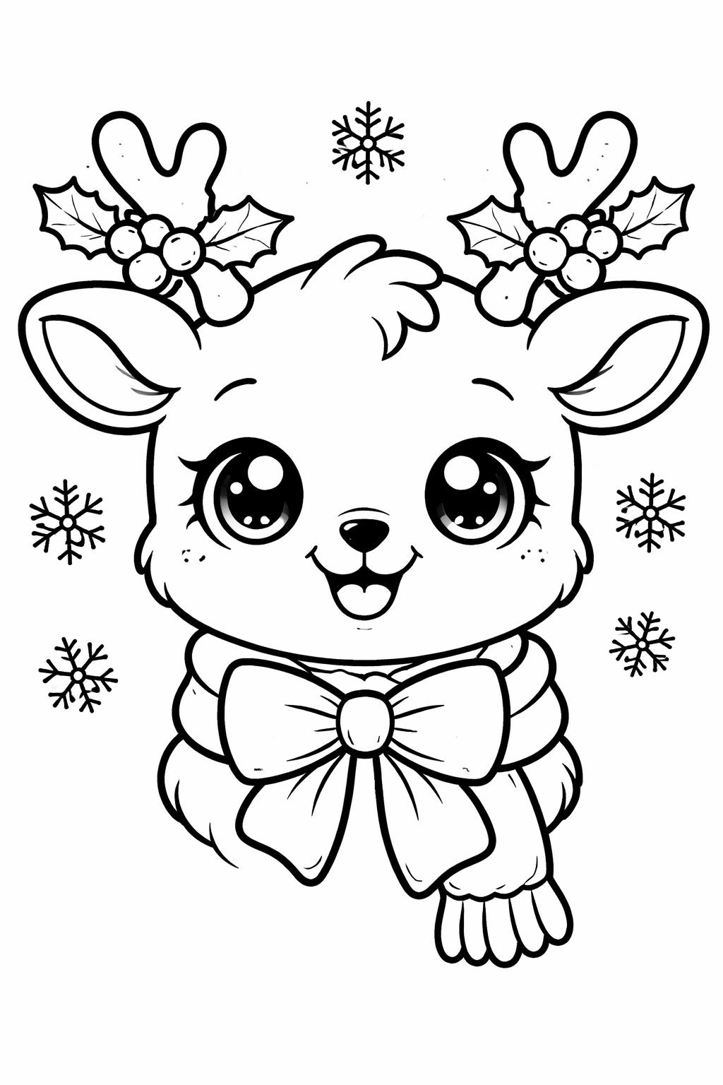 kawaii reindeer coloring page | cute Christmas reindeer | festive printable coloring sheet