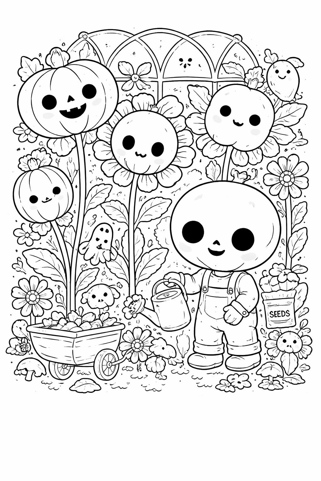 kawaii black cat coloring page | adorable Halloween kitty | cute coloring activity