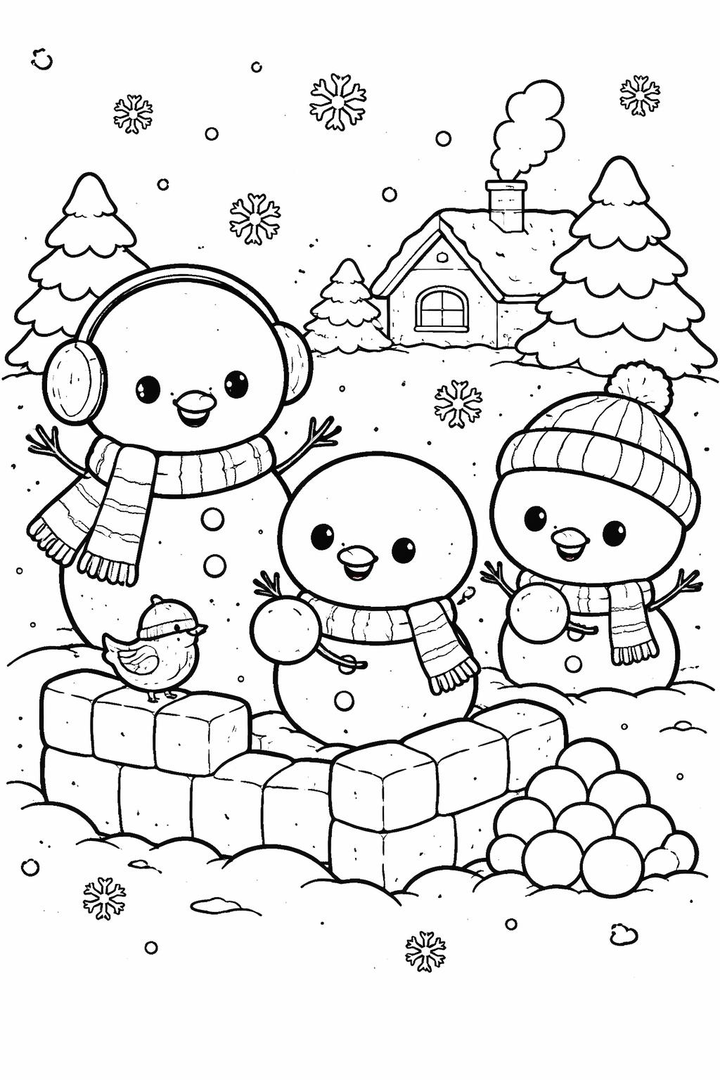 kawaii snowman coloring page | adorable winter character | fun Christmas activity