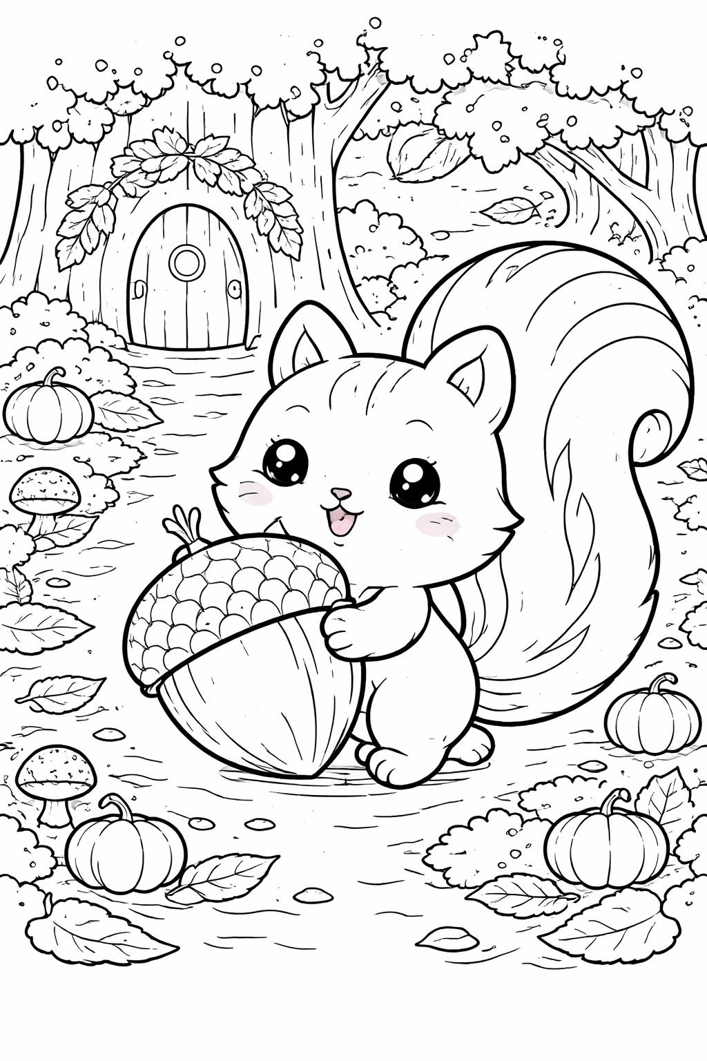 kawaii autumn leaves coloring page | smiling fall foliage | cute seasonal coloring sheet